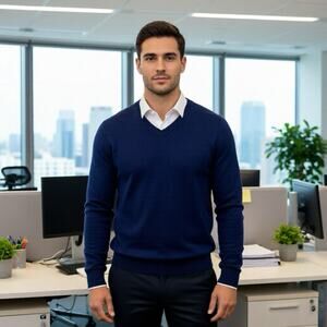 Geoffrey Beene LongSleeve Navy LambsWool Pullover Knit Sweater Workwear Men XL